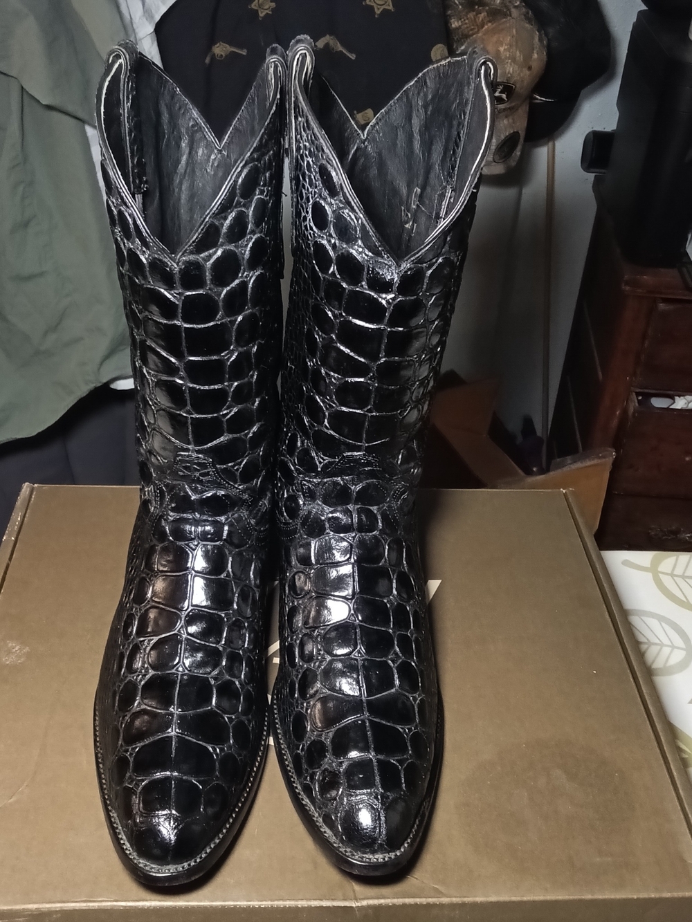 Veari Luxury Boots, Men's Black Croc-Embossed Western Boots Size 13